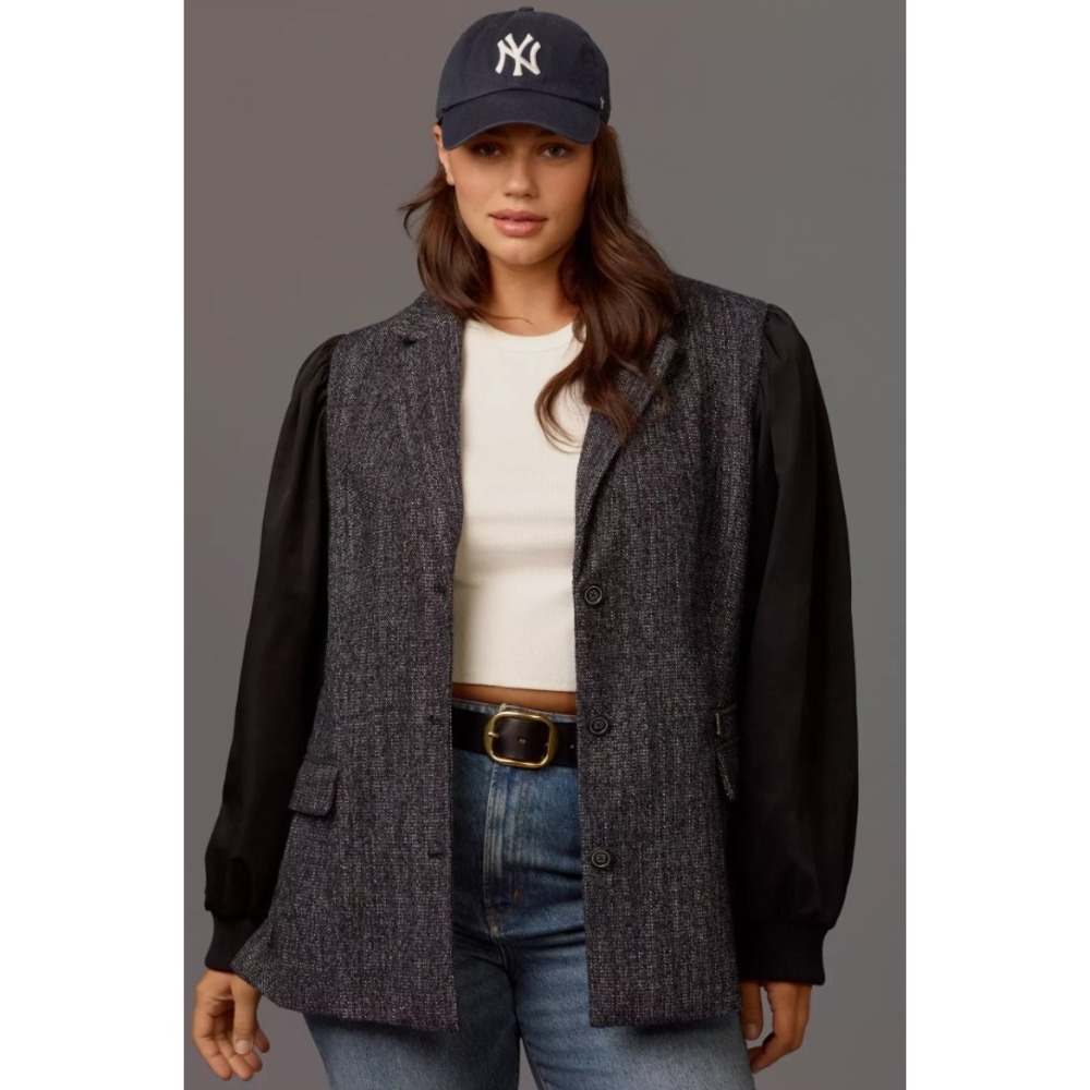 Anthropologie Maeve Mixed Media Relaxed Jacket‎ Size 8 Bomber Blazer Tweed NEW